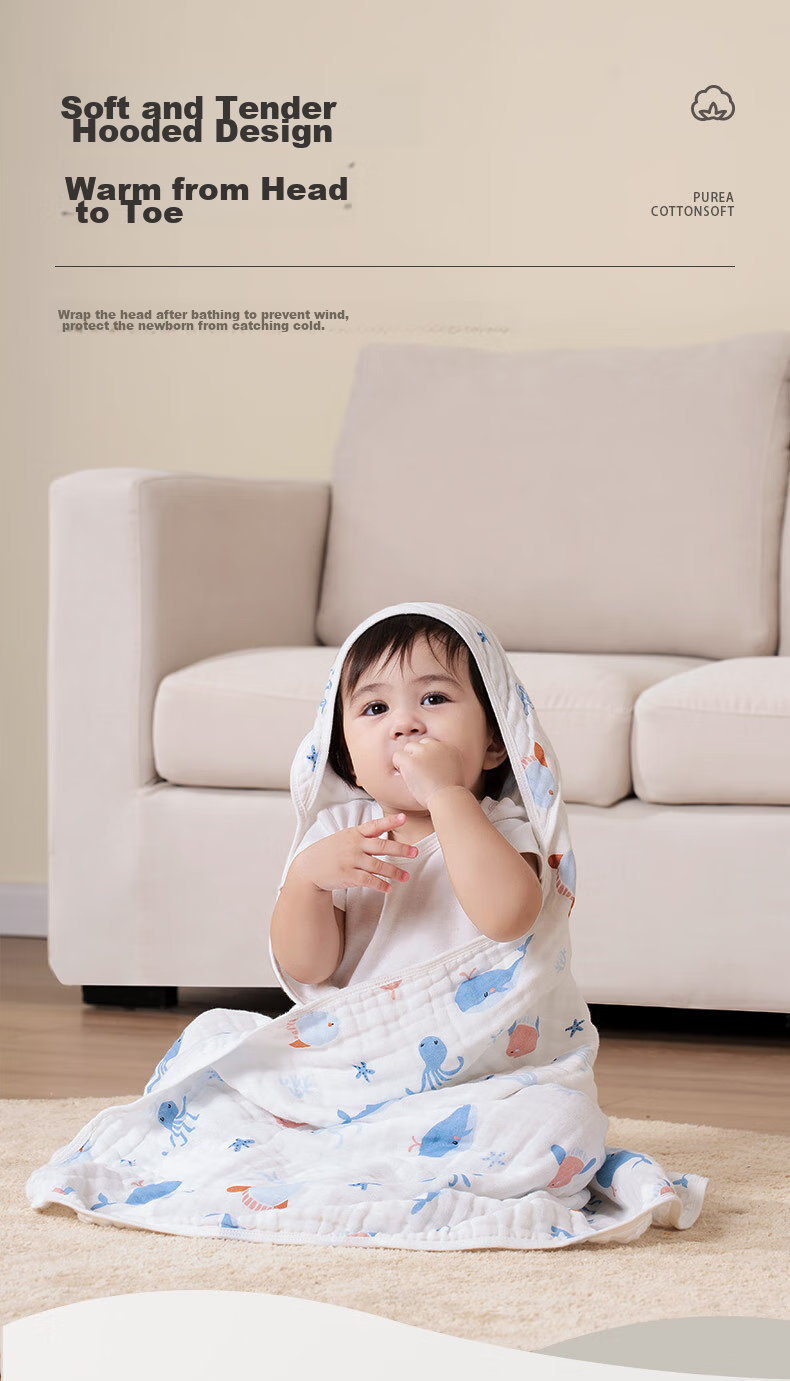 Shiyuejiejing Baby Bath Towel, Spring And Summer Hooded Newborn Large Towel, Bath Towel for Children, Ocean Fairy Design, 90*90 Cm 3
