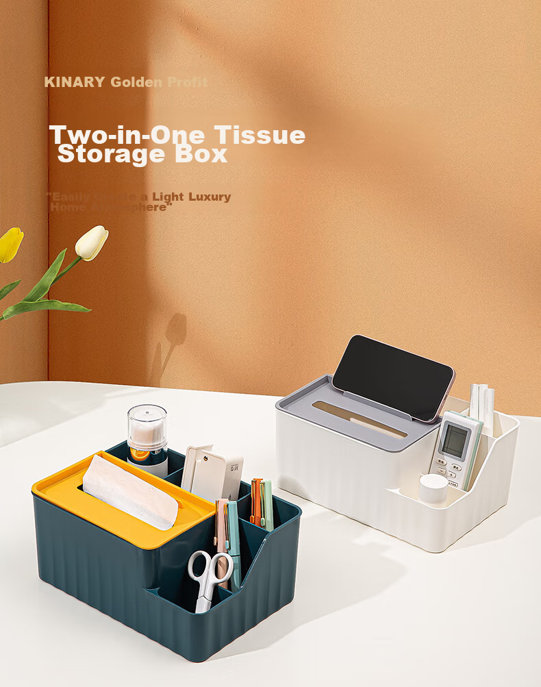 Jindeli Desktop Pen Holder Storage Box, Multifunctional Tissue Box, Stylish Luxury Drawer, Office Desk Stationery, Dormitory Office Supplies Organizer, Large Capacity Blue SN143 1