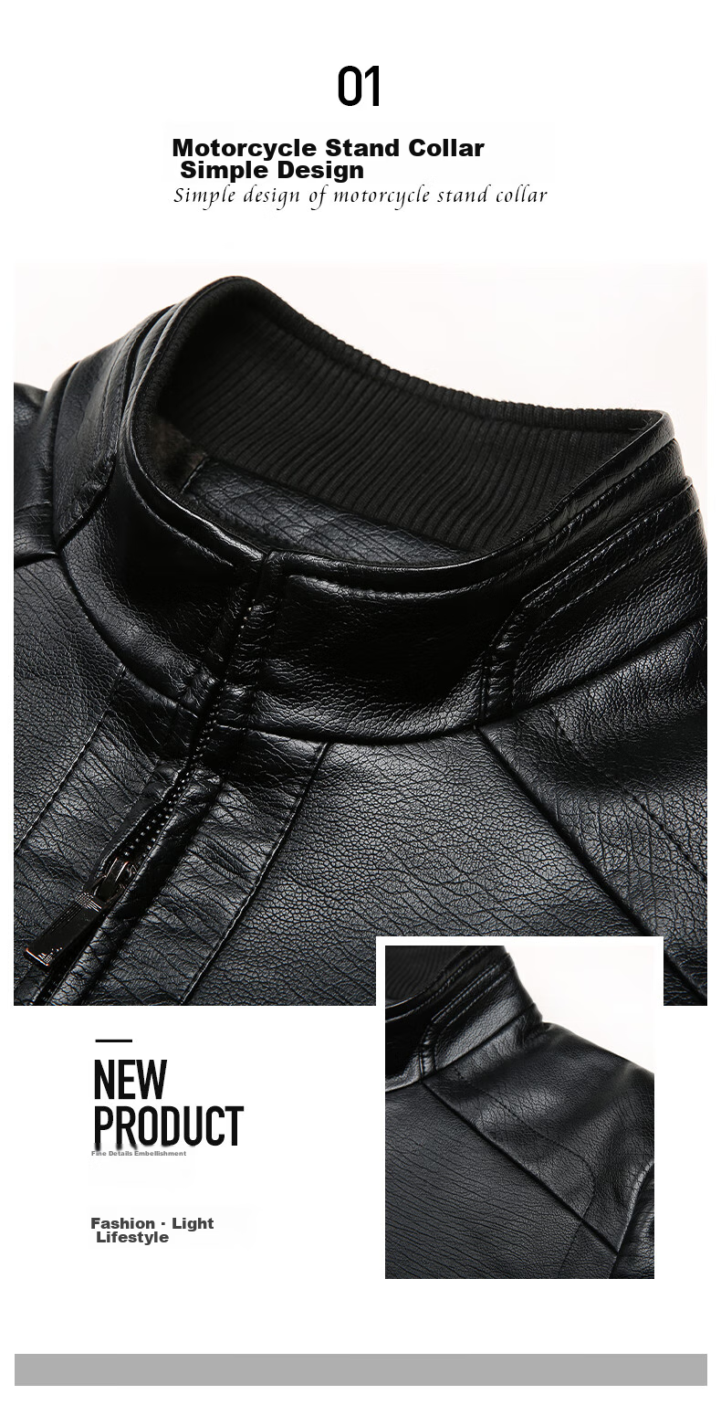 Hengyuanxiang Men's Leather Jacket, 2024 Autumn And Winter Men's Outerwear, Fleece-Lined Thick Casual Lapel Jacket for Middle-Aged And Elderly Me 2
