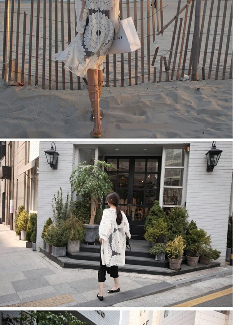 DK Seaside Sun Protection Clothing, Beach Cardigan Swimwear, Shawl Cover-Up, Hot Spring Mesh Jacket, Outer Wear, White 6