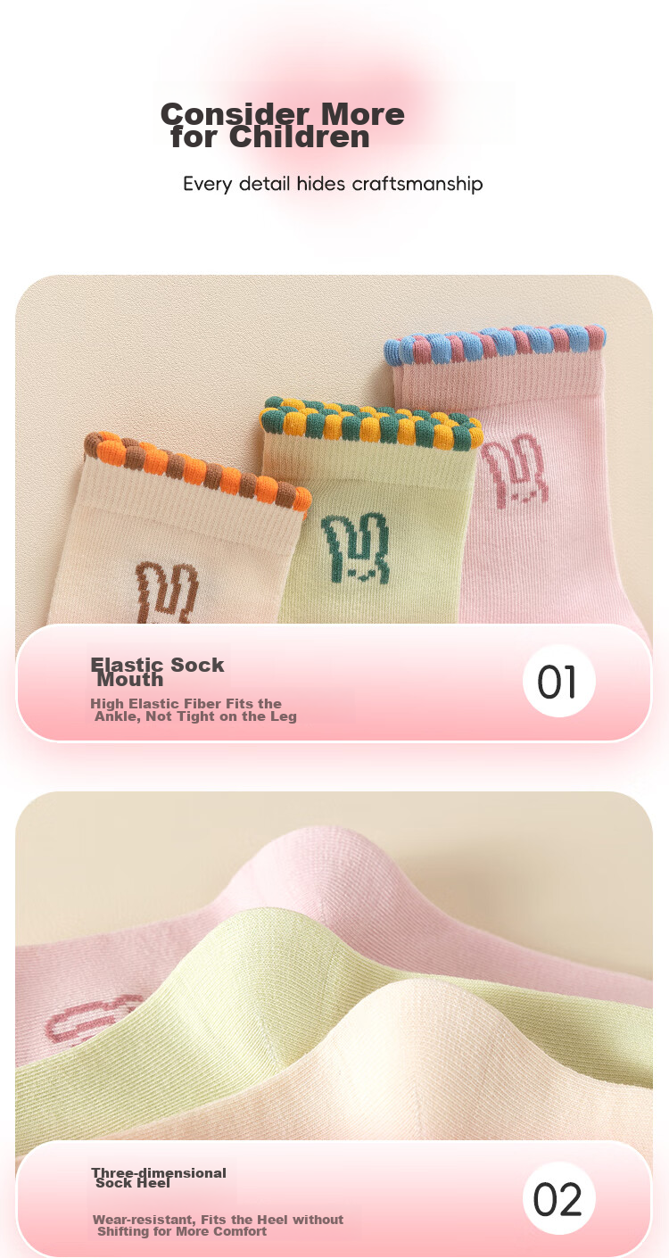 MiiOW Children's Socks, Girls' Socks, Autumn And Winter, Cute Baby Girl Socks for Older Children, Cotton Mid-Calf Socks, Colorful Rabbit Design, Size L 15
