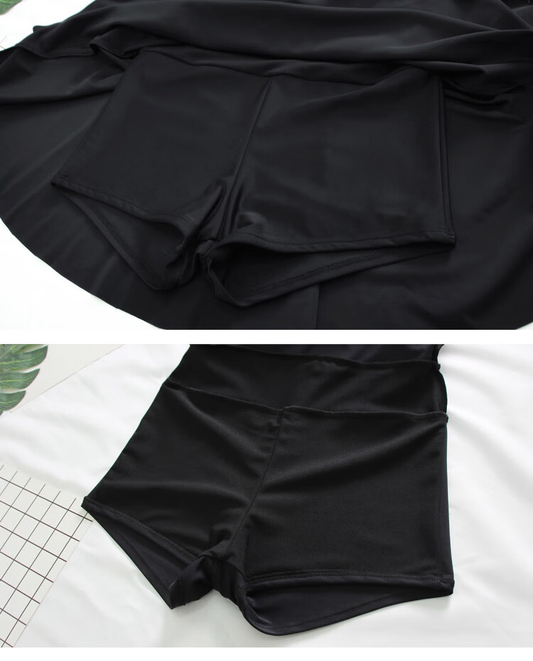 DK Swimsuit for Women, Sexy Push-Up One-Piece Dress-Style Boyshorts, Conservative Tummy-Covering Slimming Hot Spring Swimwear, Black, L 15