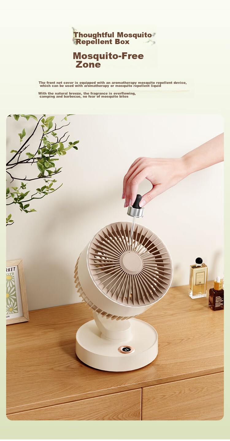 KONKA Small Fan, Oscillating Desk Fan for Home Use, Compact Office And Student Ventilation Fan, Mosquito Repellent Mini Outdoor Rechargeable Camping Portable USB Fan, 8000mAh 6