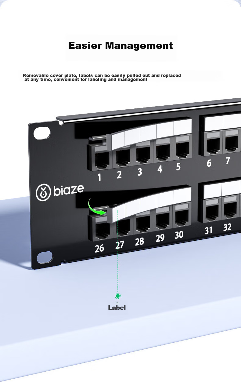 BIAZE 50-Port Telephone Patch Panel, Voice Patch Panel, Engineering-Grade Thickened Gold-Plated RJ11 Telephone Line Crystal Head Direct Plug Patch Panel Rack Module-Type Wire Organizer 7