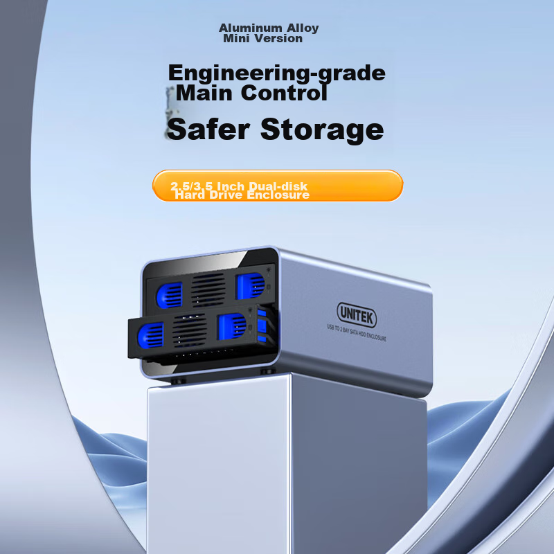 UNITEK Dual-Bay Full Aluminum Mechanical SSD Expansion Enclosure, Compatible with 2.5/3.5 Inch SSDs, USB 3.0 High-Speed to SATA Interface, External Hard Drive Storage Cabinet for Computers