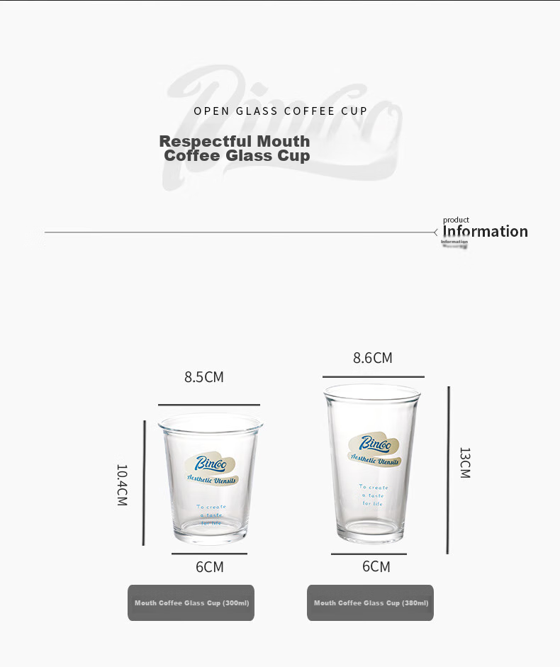 Bincoo Glass Coffee Cup, Iced Americano Cup, Dirty Ice Latte Cup, Cold Drink Summer Ins Transparent Cup, Can Be Placed in Dishwasher 11