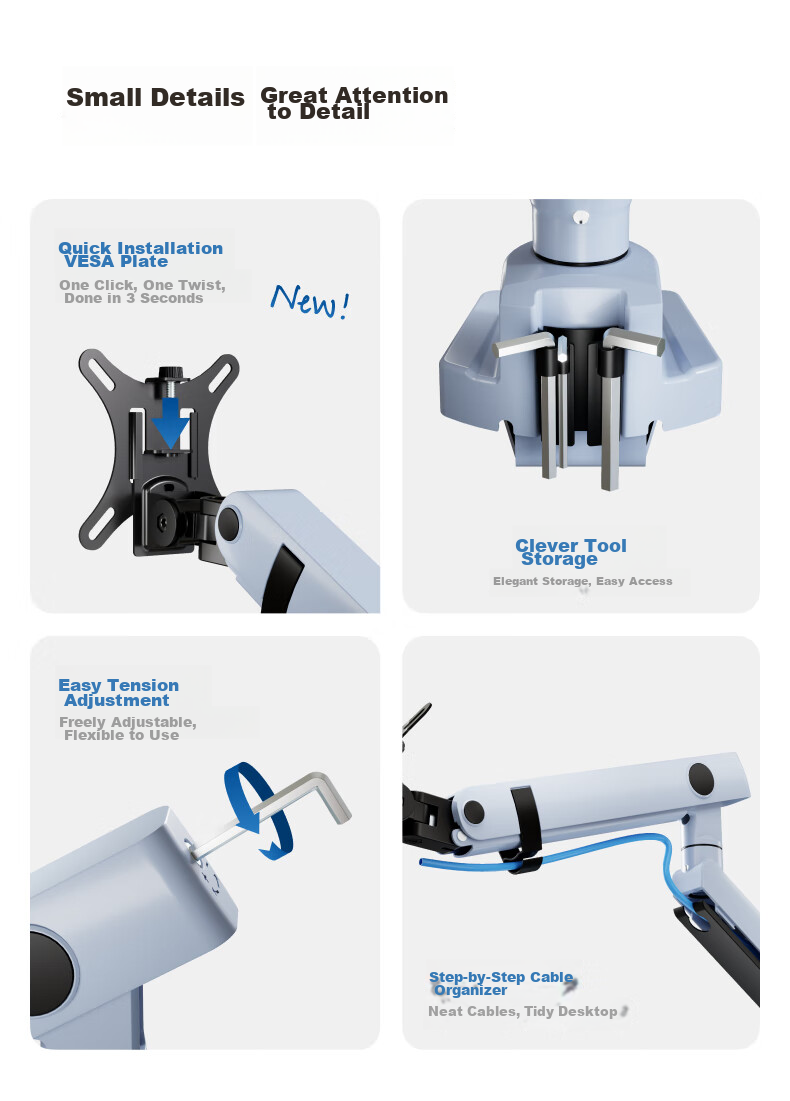Brateck Beihu Monitor Stand, Mechanical Arm, Computer Desk Clamp Base, Heavy-Duty Screen Riser E500 Blue 17-40 Inch, Suspended Arm Bracket 16