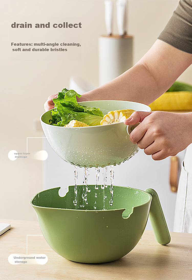 Bear Vegetable Washing Basket Draining Basket, Double-Layer Separable Draining Fruit Washing Basket, Thickened Vegetable Basin JE012-P01 4