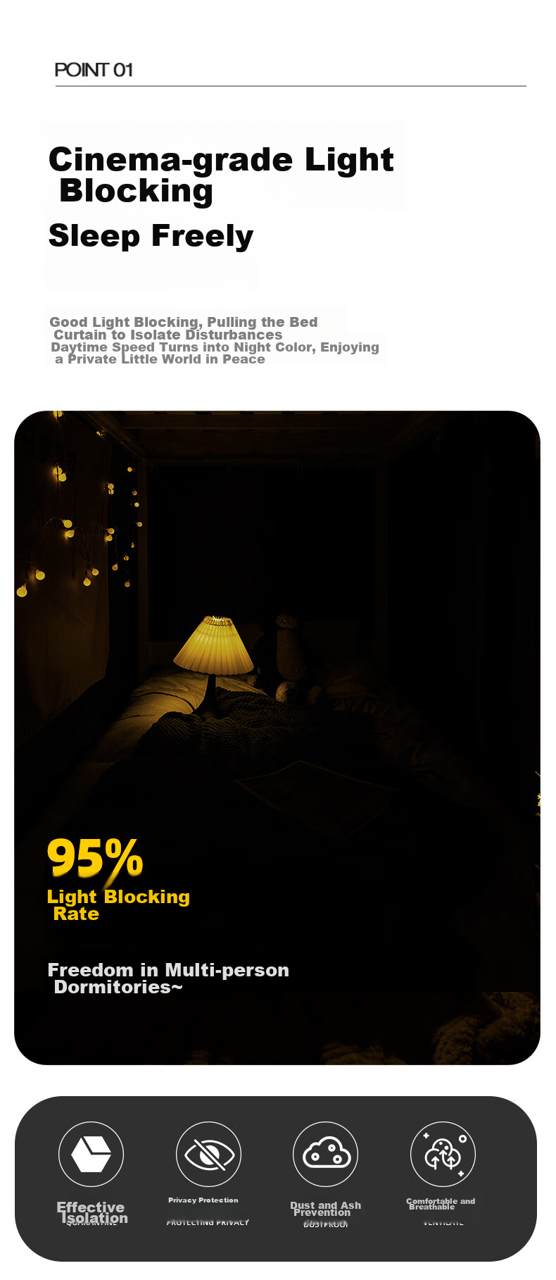 Yunjin Dormitory Bed Curtain Lower Bunk U-Shaped Sliding Rail Strong Light-Blocking Student Privacy Curtain Black Coal Ball/2 Pieces + Bed Rail 5