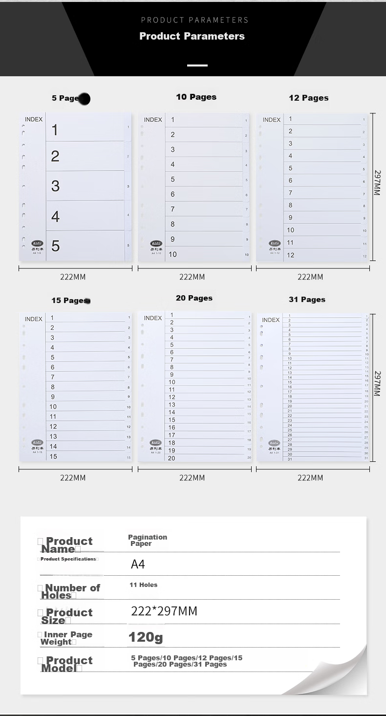 Elifo Folder, Punched Paper, Index Paper, Cardboard Dividers, A4 Label Pages, Insert Pages, Index Dividers, Classification Paper, Perforated, 10 Pages, Gray Color 3