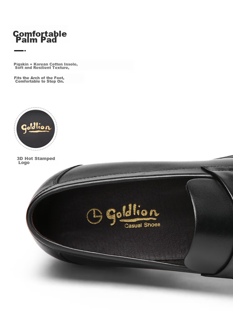 Goldlion Men's Shoes, Business Casual Formal Shoes, Autumn Comfortable Lightweight Fashion Leather Shoes, 50383013701A-Black Size 39 6