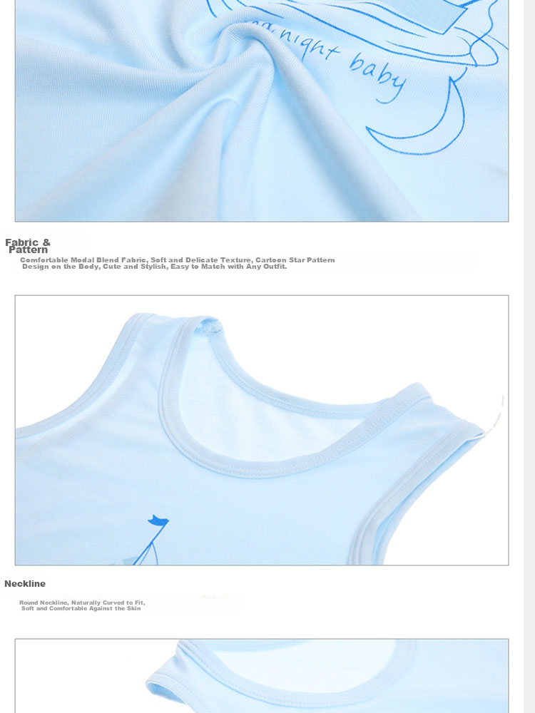Aimer Kids Boys' Underwear Vest, 2-Pack Modal Undershirt Vest, Star Ship Pattern, White + Blue, Size 90 10