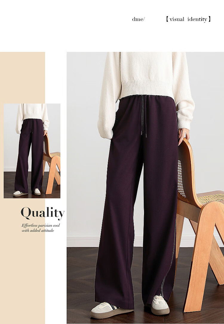 Dme Lazy Stylish Winter Thick Smooth Slanted Pattern Long Pants with Elastic Waist for Slimming Women's Casual Trousers, Purple, L 16