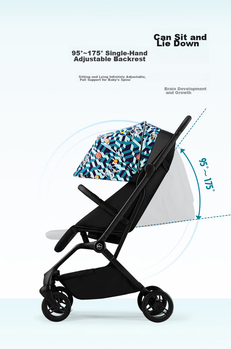 HBR Stroller, Lightweight High-View Children's Carriage, Can Sit And Lie Down, Mpro Automatic Folding, Dark Gree 16