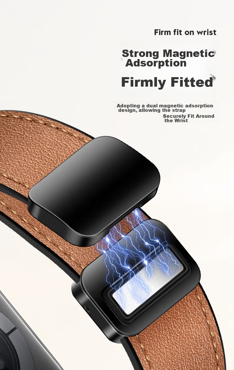 BHO Compatible Apple Watch Band, Genuine Leather Strap for Apple Watch S12/S11, IWatch S10/9/8/7/6/Ultra4/SE3/2/1, Magnetic Clasp, Genuine Leather 4