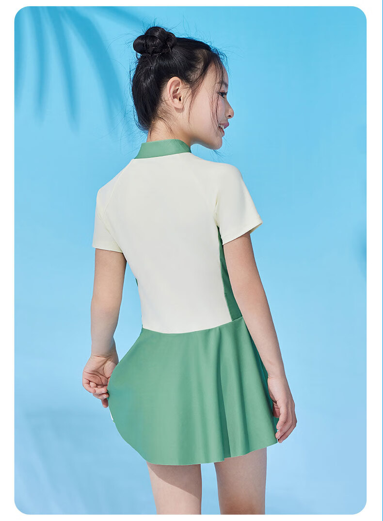 WATER CUBE Girls' One-Piece Swimsuit Dress for Children And Teens, Comfortable Professional Swimwear, Grass Green, Size 18 14