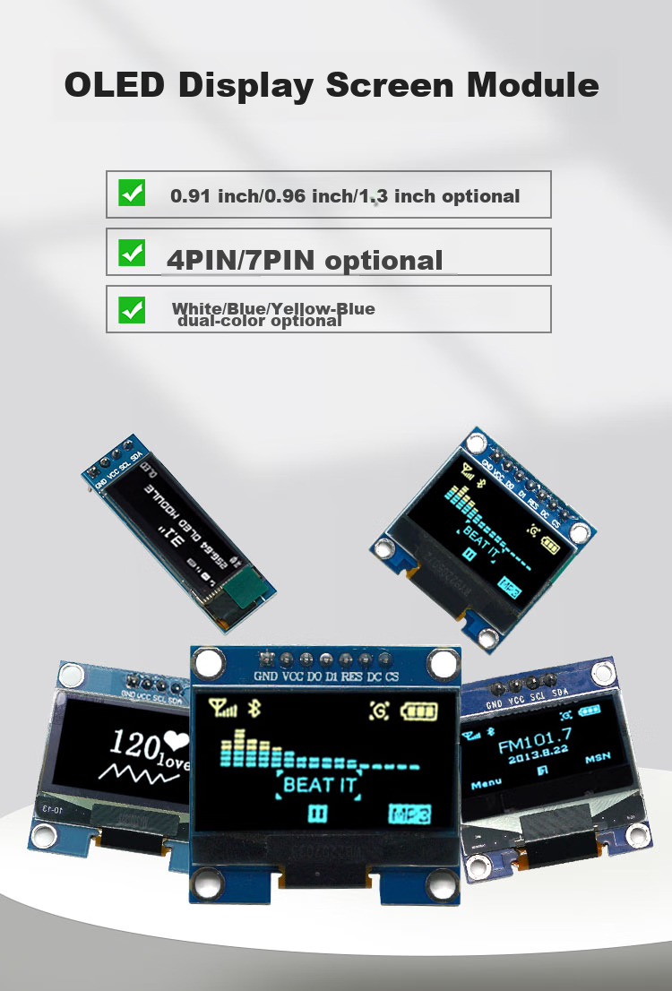 Diushitou OLED Display Module, 0.96 Inch, White, 7P Pins, 128*64 LCD Screen, SPI IIC Interface 1