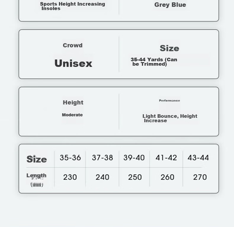 Warrior Height-Increasing Insoles for Men And Women, Invisible Sports Lift Inserts 5257 1.5CM [Blue] - Size 43-44 34