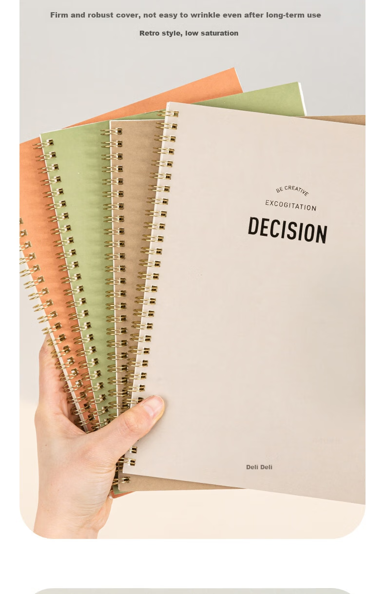 Deli 4-Pack/B5/240 Sheets Total Simple Retro Series Notebooks, Spiral-Bound Notebooks, Journal, Error Correction Book, Student Exam Preparation LB560 4
