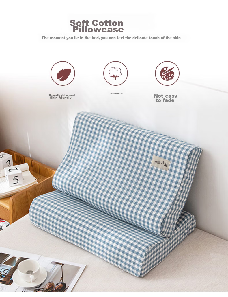 Wuyinliangpin Class A Pure Cotton Latex Pillowcase, 100% Cotton Washable Memory Foam Pillow Cover, Set of Two, 60x40cm 2