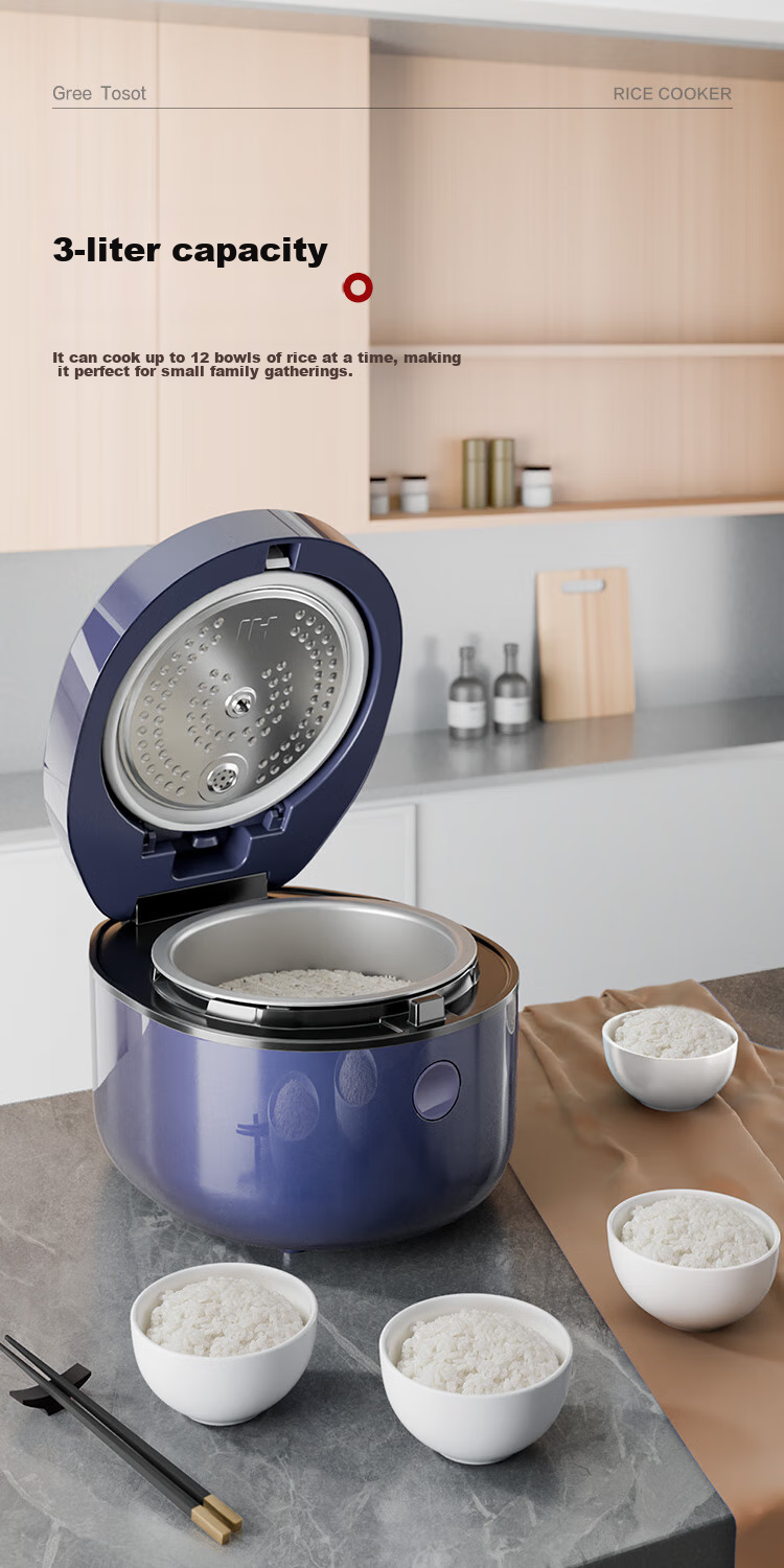 GREE Rice Cooker for Home Use, 2-3 People Capacity, Non-Coated 316L Stainless Steel Inner Pot, 3L Small Size, IH Heating, Multi-Functional Porridge And Firewood Rice Cooking, Model 3018C, Recommended by Dong Jie 10