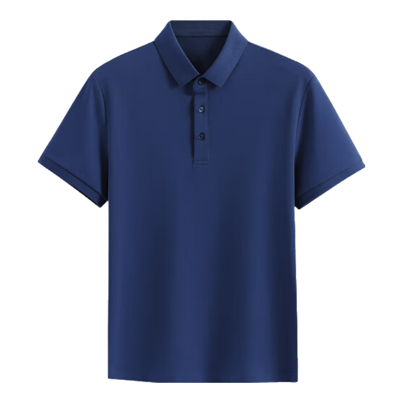 Wendao City Elite Men's Polo Shirt, Honeycomb Silk-Like Pique Fabric, Summer Business Casual, Turn-Down Collar Short Sleeve, Navy Blue, Size L