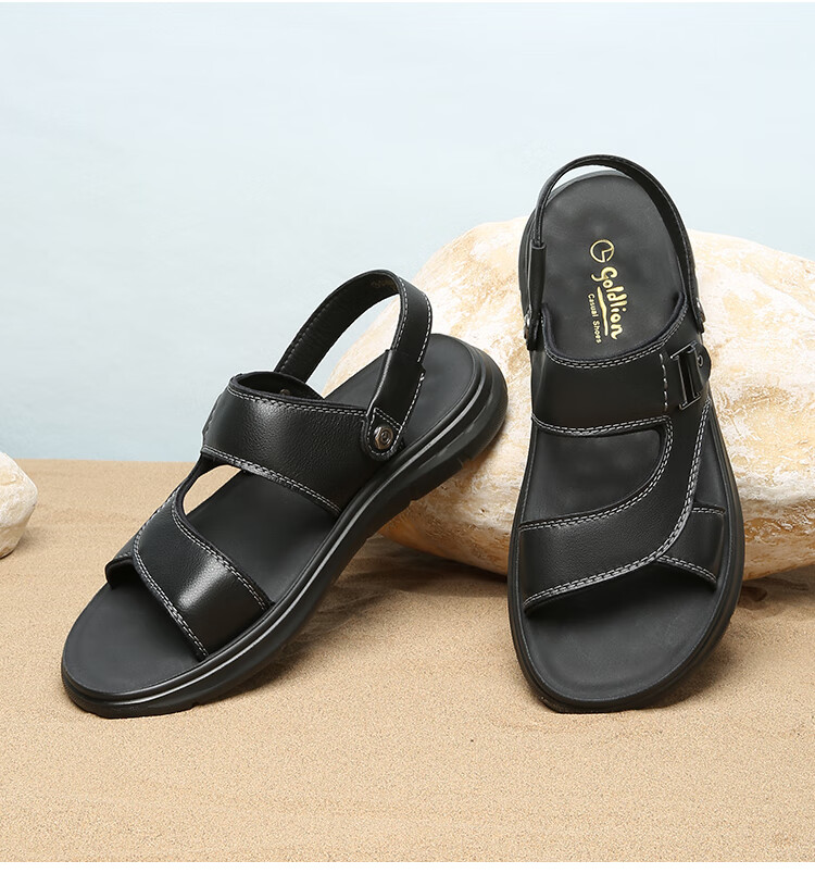 Goldlion Men's Shoes, Urban Casual Breathable Sandals, Two-Way Wear Lightweight Leather Shoes, Beach Shoes, 59622032701A, Black, Size 40 5