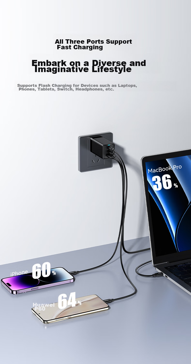 BIAZE 67W Gallium Nitride Charger, Type-C Data Cable Set, Fast Charging Head, Compatible with Apple IPhone 18/17/16/15, IPad Tablets, Huawei, Xiaomi Laptops 5