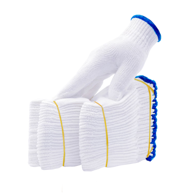 Shengfang Gloves, Labor Protection, Wear-Resistant, Work Anti-Slip, Thickened White Cotton Yarn, Construction Site Gloves, 500 Blue Edge, 30 Pairs