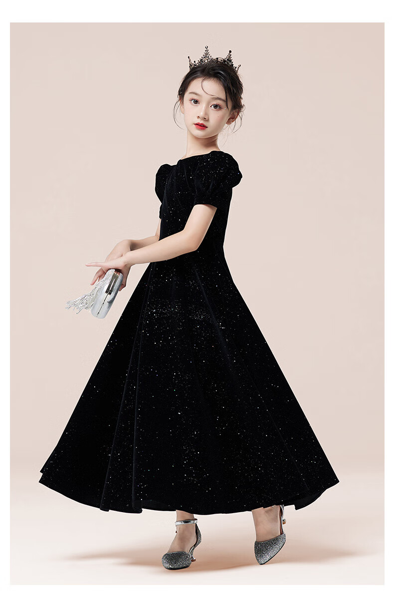 Yinuofang Children's Formal Long Dress, Wine Red, Children's Day Performance Dress, Princess Gown, Wine Red Puff Sleeves, Size 130 6