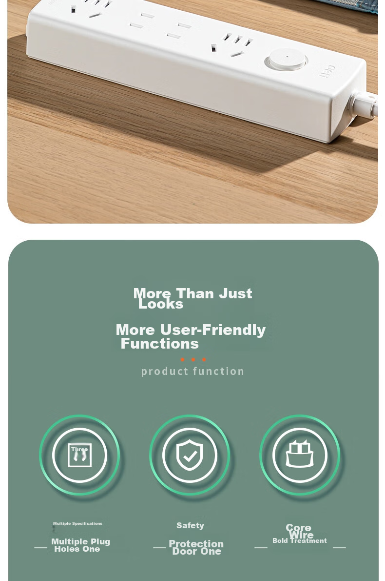Deli Pearl White Series New National Standard Safe Power Strip/power Bar/power Board/power Extension Cord with Master Switch, Protective Cover, 3 Outlets, 3 Meters, LX120 2
