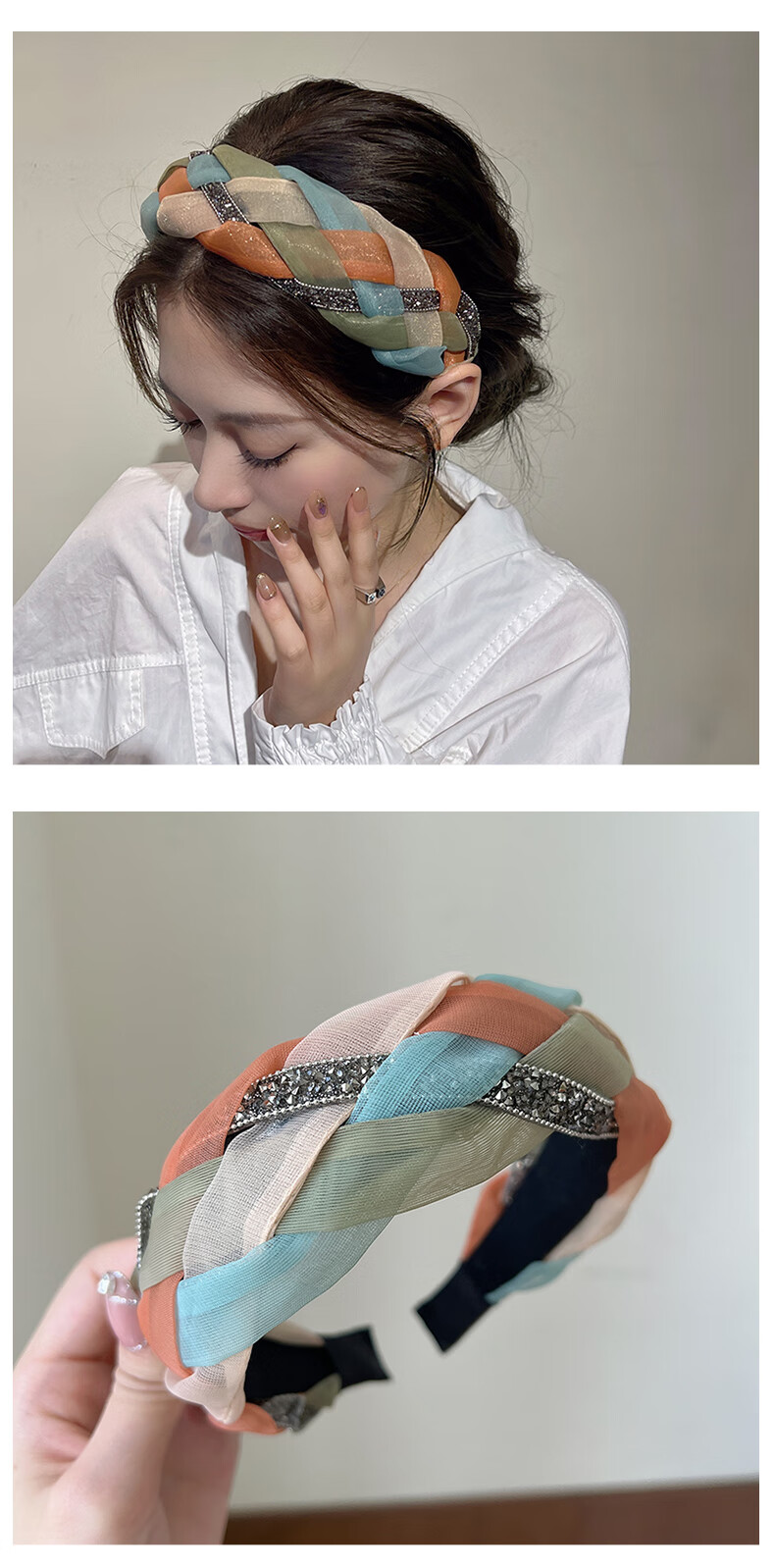 Xiangwan Headband, Vintage Blue And Orange, High Crown Hair Band for Women, Elegant Hairpin, High-End Versatile Headband, Hair Accessory for Going Out 6