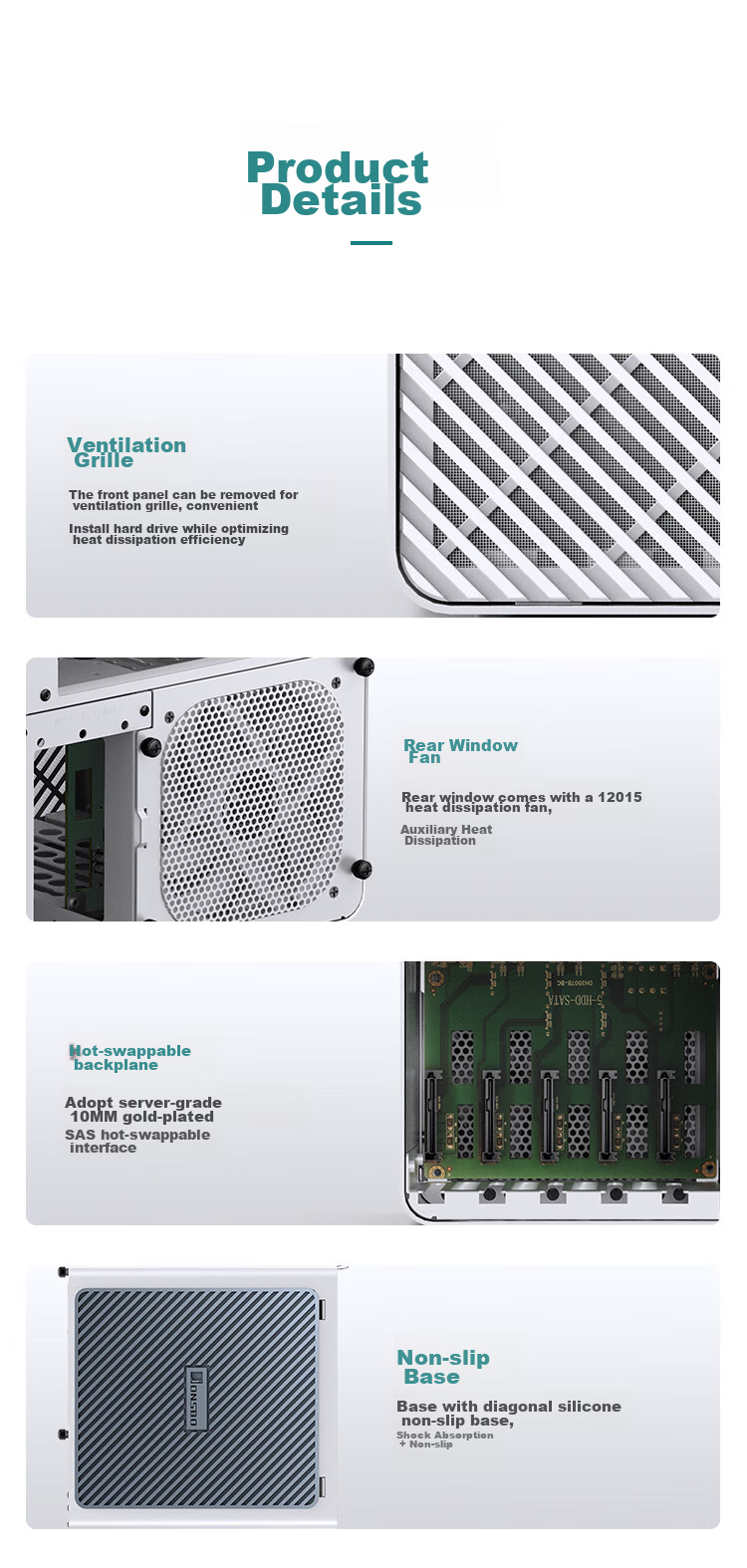 JONSBO N2 White Aluminum Case NAS Chassis (Supports ITX Form Factor, SFX Power Supply Position, Compartment Structure, 5+1 Hard Drive Bays, Includes 12CM Fan) 17