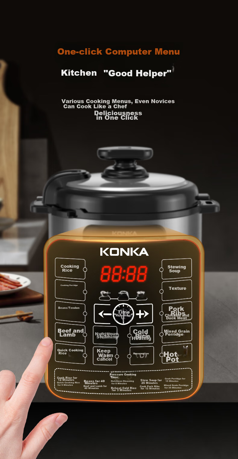KONKA Electric Pressure Cooker, 5L Multi-Functional Household Electric Pressure Cooker with Non-Stick Inner Pot, High-Pressure Rice Cooker with Smart Reservation Function, KYLG-5006E 5