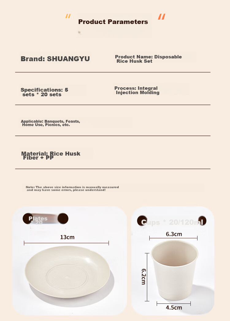 SHUANG YU Disposable Tableware Set for 10 People [Paper Cups + Paper Bowls + Chopsticks] Picnic Camping Disposable Tableware 10
