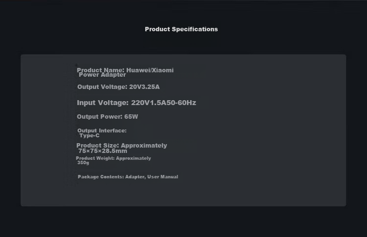 Youpin, Suitable for Huawei/Xiaomi Laptops, 65W Type-C Power Adapter Cable, Fast Charging for Honor Magic And Redmi, Charging Cable for Matebook13 11