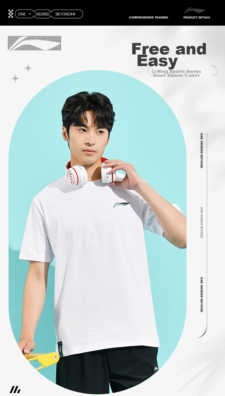 Li-Ning Badminton Shirt for Men, Short-Sleeved T-Shirt, Cultural Shirt, Breathable Sweat-Absorbing Sports Top, Black, M 1