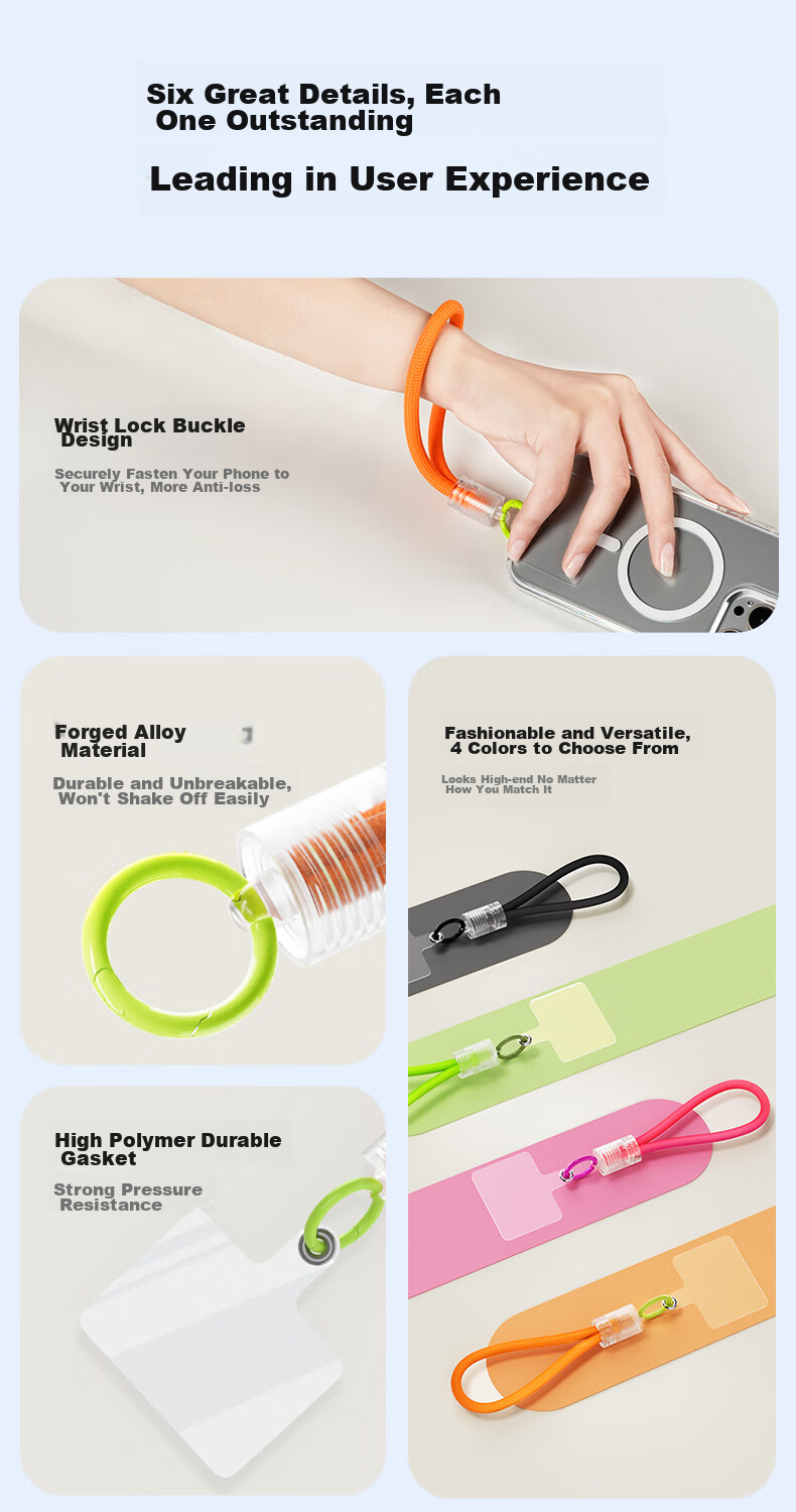 BIAZE Phone Wrist Strap, Short Anti-Theft And Anti-Loss Handheld Strap Case, Transparent Pad, Unisex, Suitable for Apple 17/Huawei/Xiaomi Phones And Others, SP5-Fluorescent Gree 11