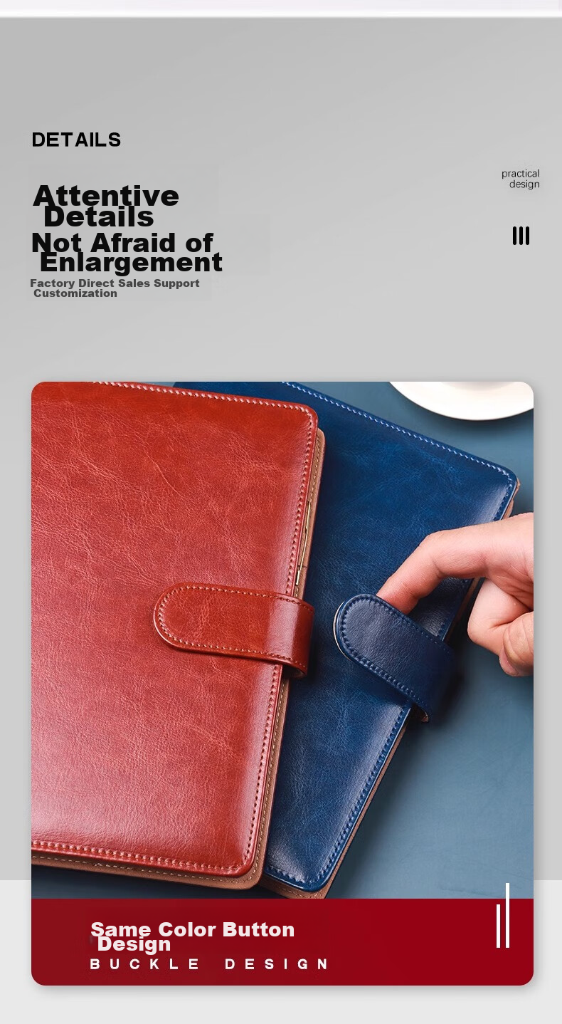 Xutong Loose-Leaf Notebook, B5 Size, Simple Leather Cover, 100 Sheets, 200 Pages, 9 Holes with Magnetic Clasp, Card Slots, for Office Meetings And Record Keeping, Detachable Loose-Leaf Notebook, Can Print LOGO 6