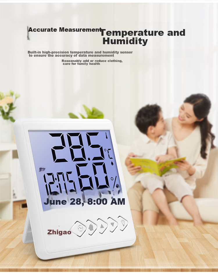 CHIGO Indoor Electronic Thermometer Hygrometer with Alarm Clock, Temperature Measuring Device ZG-8027S 6