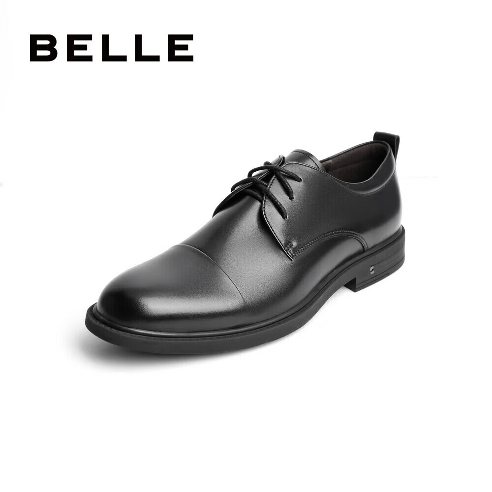 Belle Men's Shoes, Same Style As in Department Stores, Cowhide Wedding Shoes, Office Commute Business Formal Leather Shoes B3G25, Black, Size 39