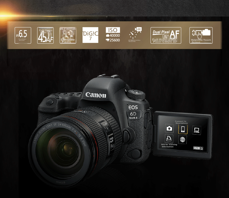 Canon [Official Flagship] 6D2 Professional Full-Frame DSLR Camera, 4K Time-Lapse Short Film, High-Definition Portrait Shooting, 6D Second Generation Canon Vintage DSLR Camera Body 14