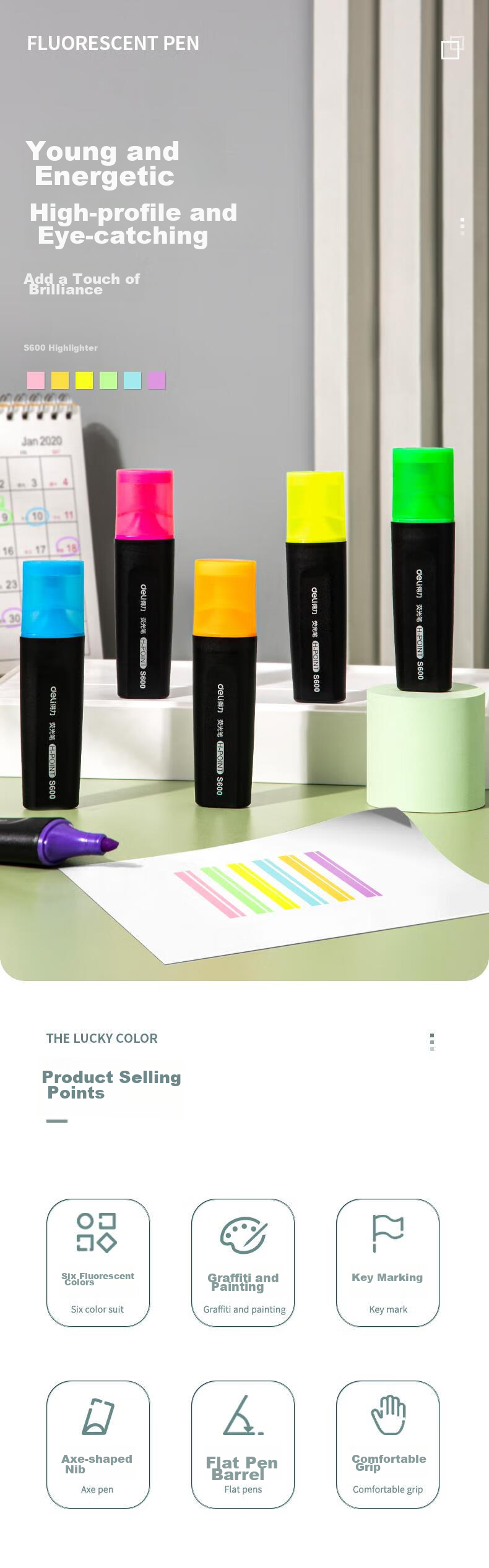 Deli Orange Highlighters for Exam Review, Marking Key Points And Memorization, Logistics Office Student Universal Water-Based Markers, Suitable for Journaling And Drawing, 10 Pack S600 1