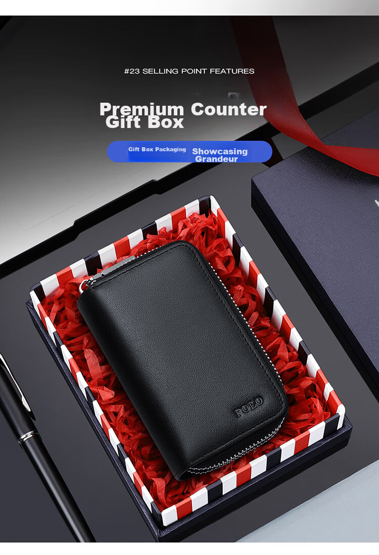 POLO Leather Key Case for Men, Top-Grain Cowhide Card Holder, Multifunctional Storage Pouch, Scratch-Resistant Key Ring, Birthday Gift for Boyfriend 2