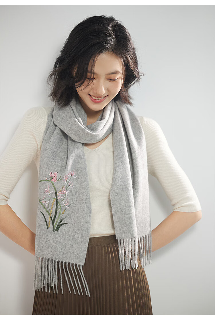 Hangsilu Pure Wool Scarf for Women, Embroidered Shawl, Elderly Neck Warmer, Mid-Autumn Festival Gift for Mom And Elders, High-End Birthday Present 14