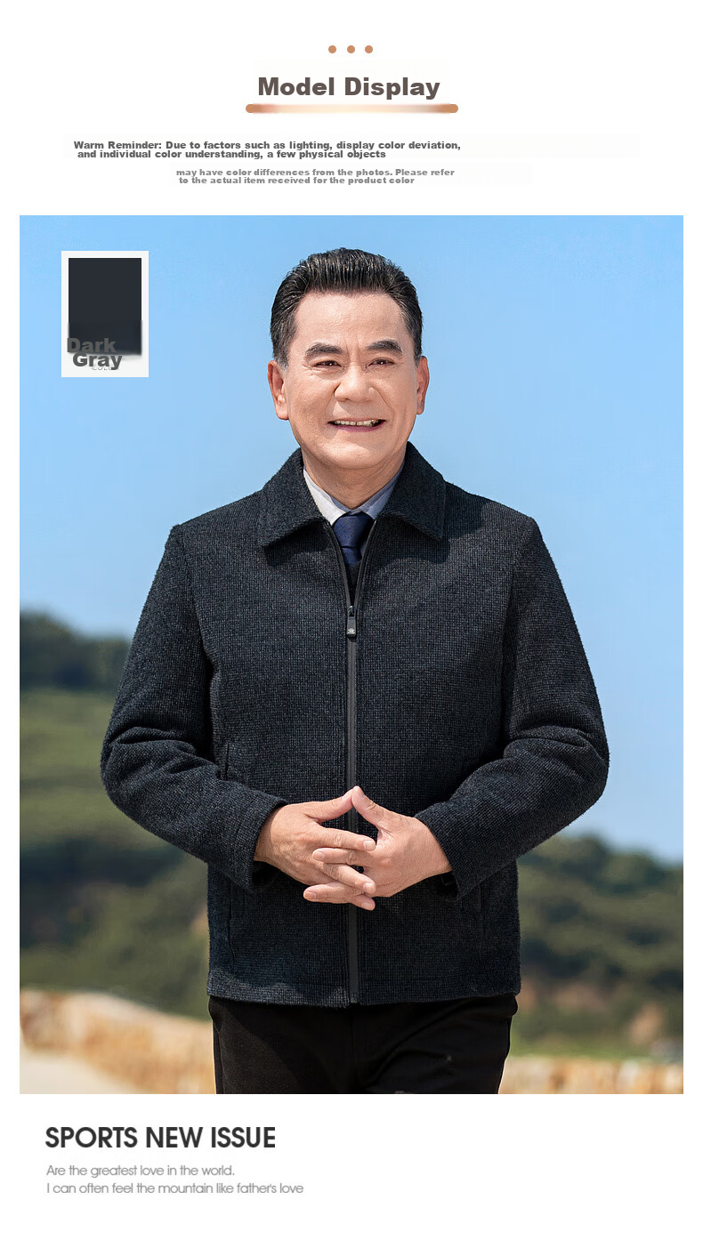 Baocaiyang Dad's Woolen Coat for Men, Spring And Autumn Thick Lapel Business Suit Jacket for Middle-Aged And Elderly 12