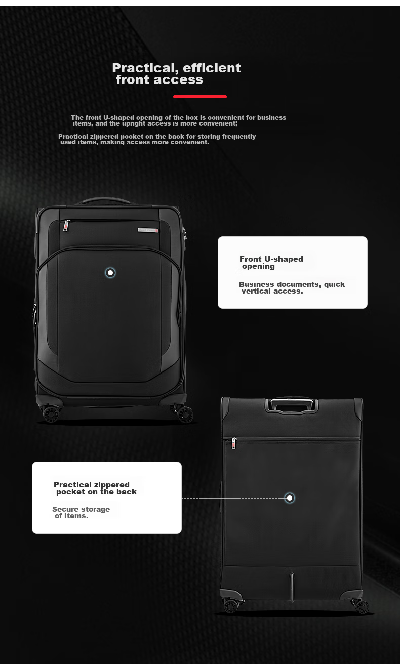 Xinxiuli Luggage, 25-Inch Trolley Suitcase, Business Soft Case, Expandable Travel Case, AZ7 Black Check-In Suitcase with Password Lock 4