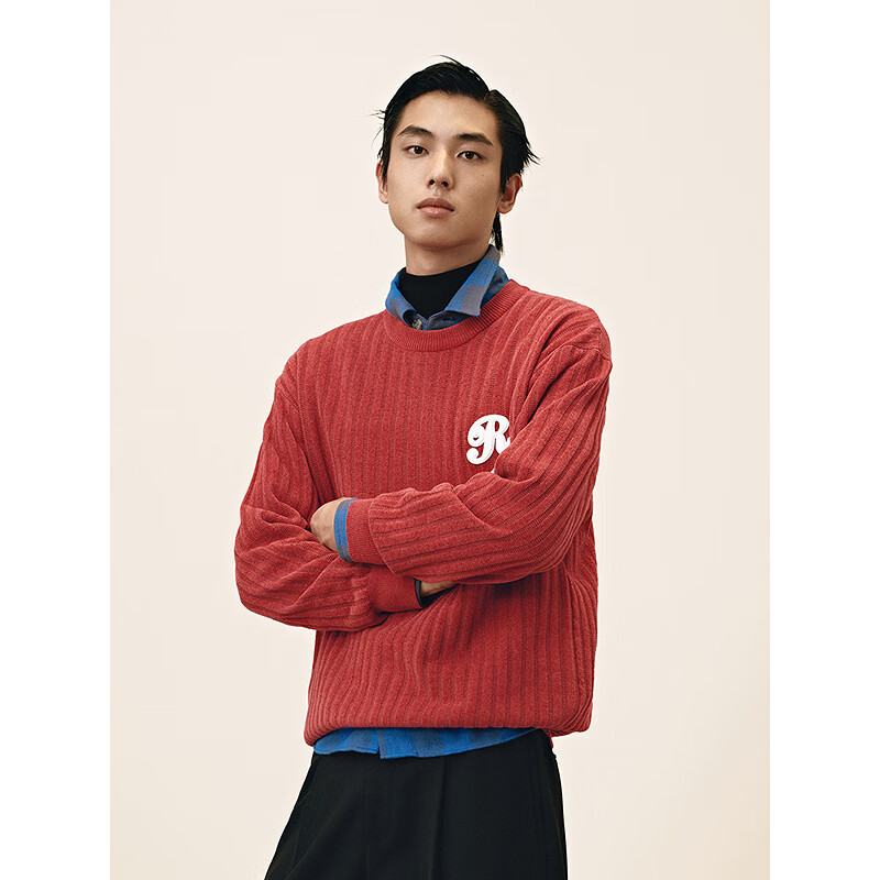 GXG Men's Red Knit Sweater, Commuter Style, Spring 2025 New Arrival, Red, 190/XXXL