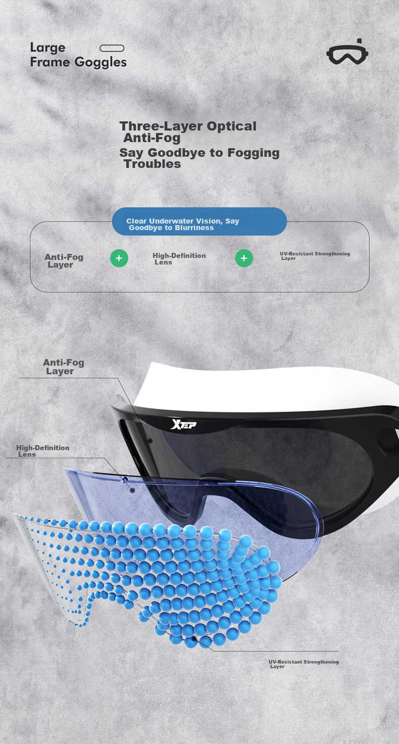 XTEP Adult Myopia Swimming Goggles for Men And Women, High Definition Anti-Fog Waterproof Large Frame Professional Diving Swimming Glasses, Black And White 200 Degrees 4
