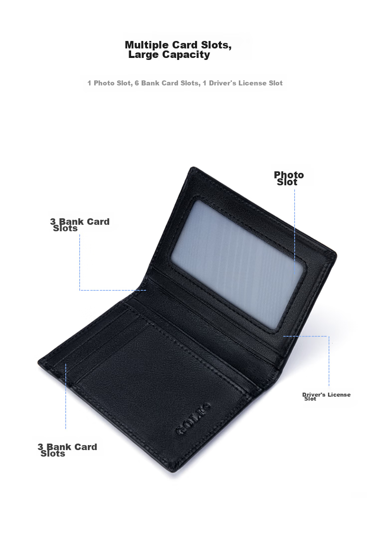 GOLF Top-Grain Leather Card Holder for Men with Multiple Card Slots, Bank Card Holder, Slim Leather Case for Cards, Vertical Style Small Wallet 8